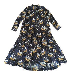 Anthropologie NWOT Horse Star Shirt Dress Sz M Long Sleeve Tier Boho Equestrian